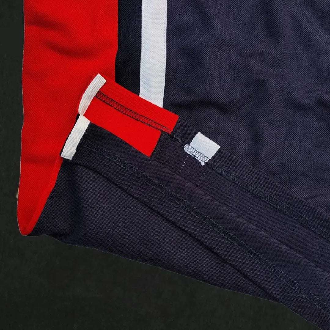 Navy & Red Polo T-Shirt with White Vertical Stripe