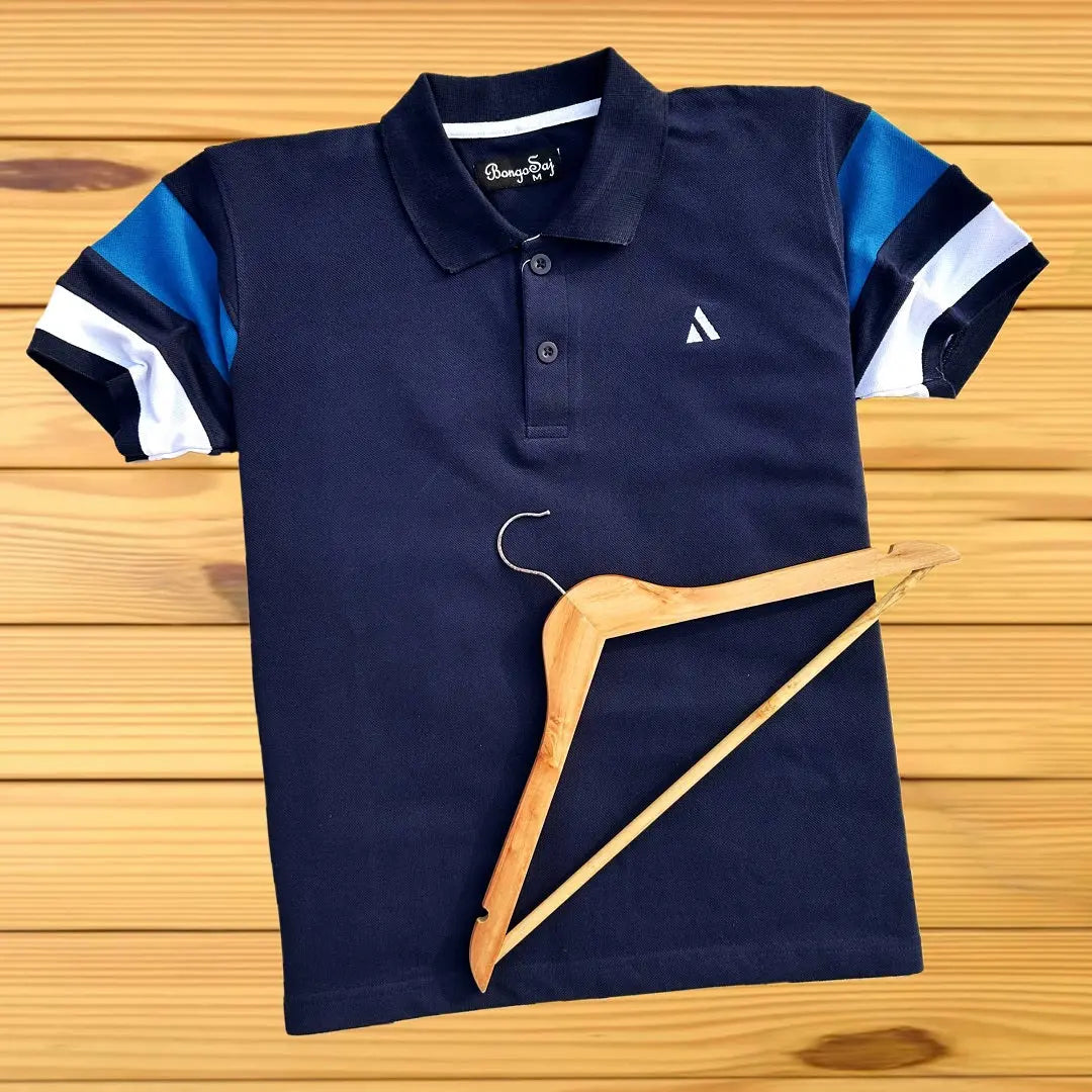 Navy Cut Sew Sleeves Polo T-Shirt