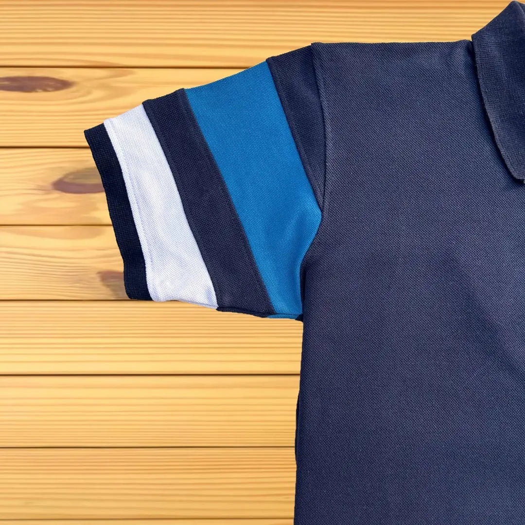 Navy Cut Sew Sleeves Polo T-Shirt