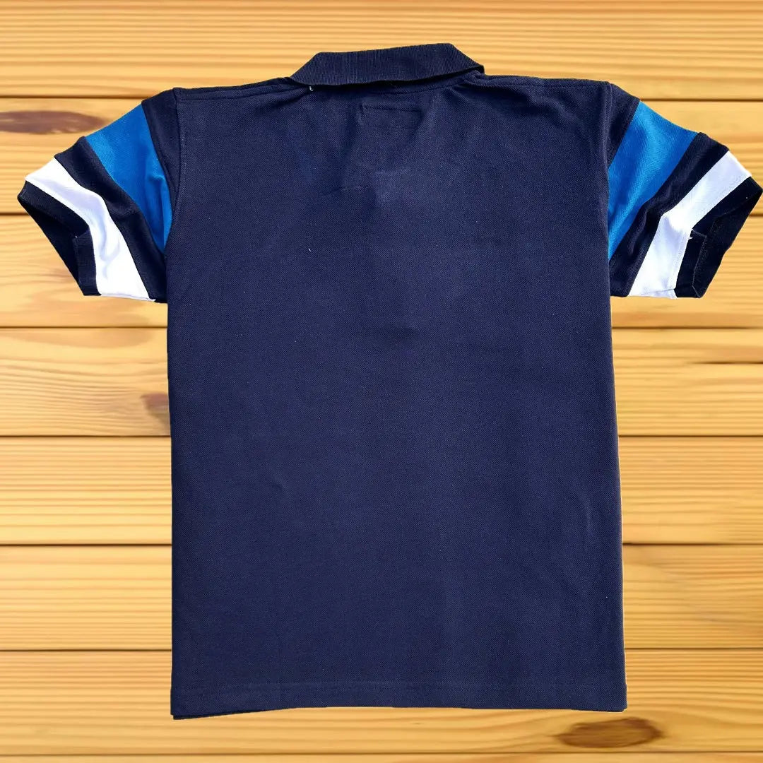 Navy Cut Sew Sleeves Polo T-Shirt