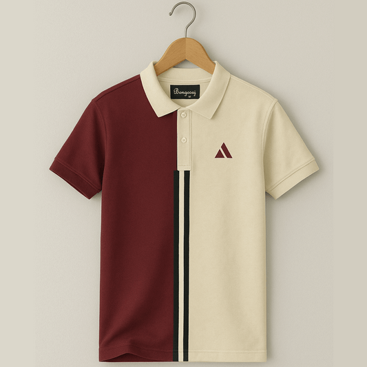 Half Maroon with Yellow stripe Polo T-Shirt