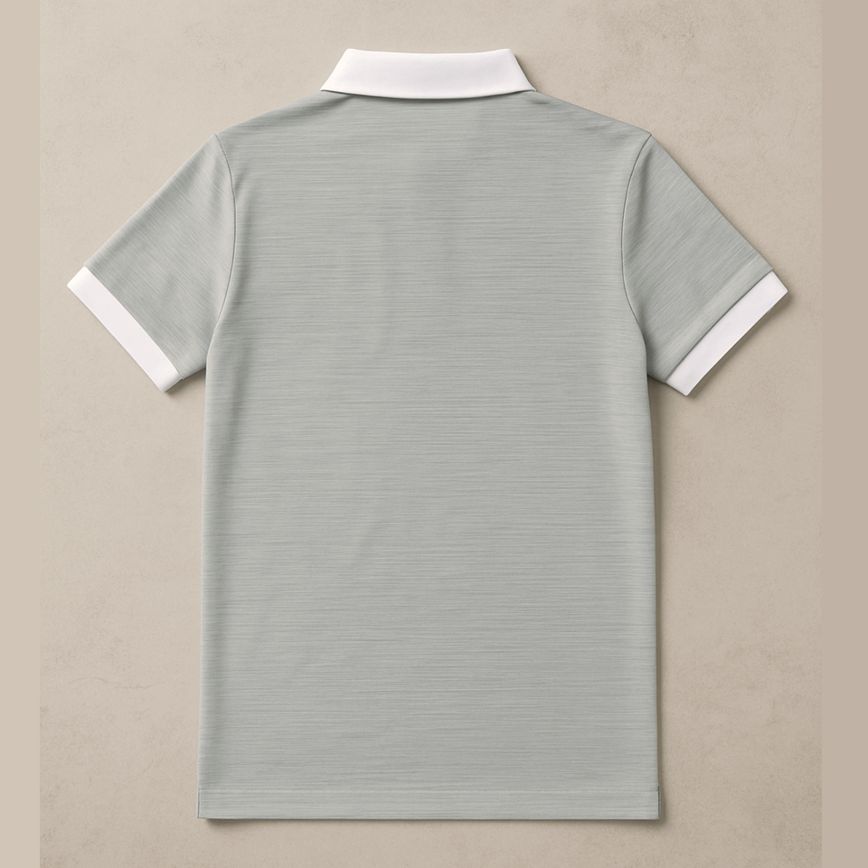 Classic Grey Polo T-Shirt | White Collar & Cuffs