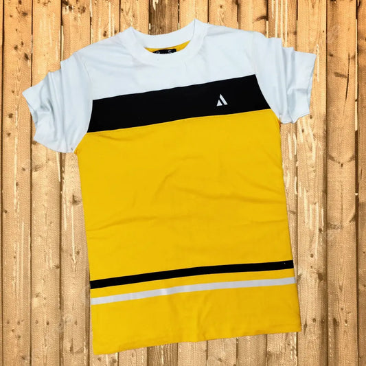 New White & Yellow T-Shirt with Black Stripe