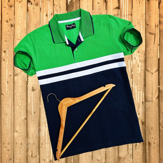 Parrot Green with Navy & White Stripes