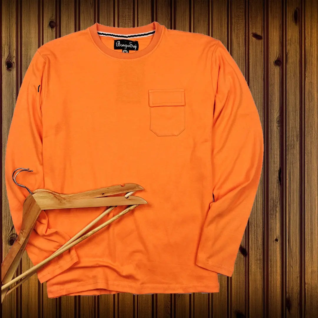 Plain Orange Full Sleeve T-Shirt with Pocket