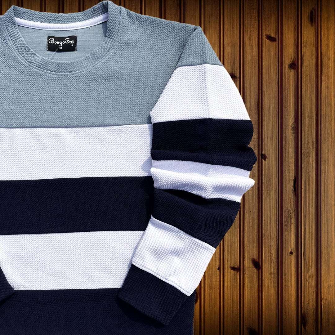 Popcorn Full Sleeve T-Shirt Grey Navy Blue and White