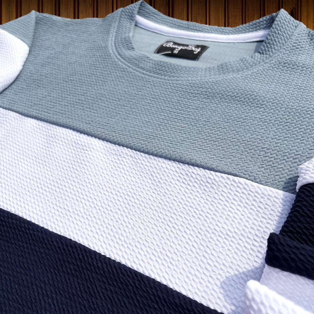 Popcorn Full Sleeve T-Shirt Grey Navy Blue and White