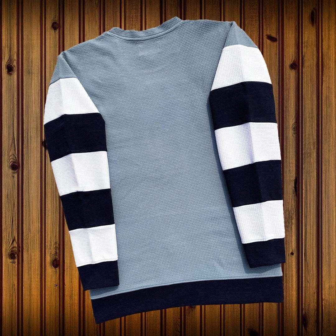 Popcorn Full Sleeve T-Shirt Grey Navy Blue and White