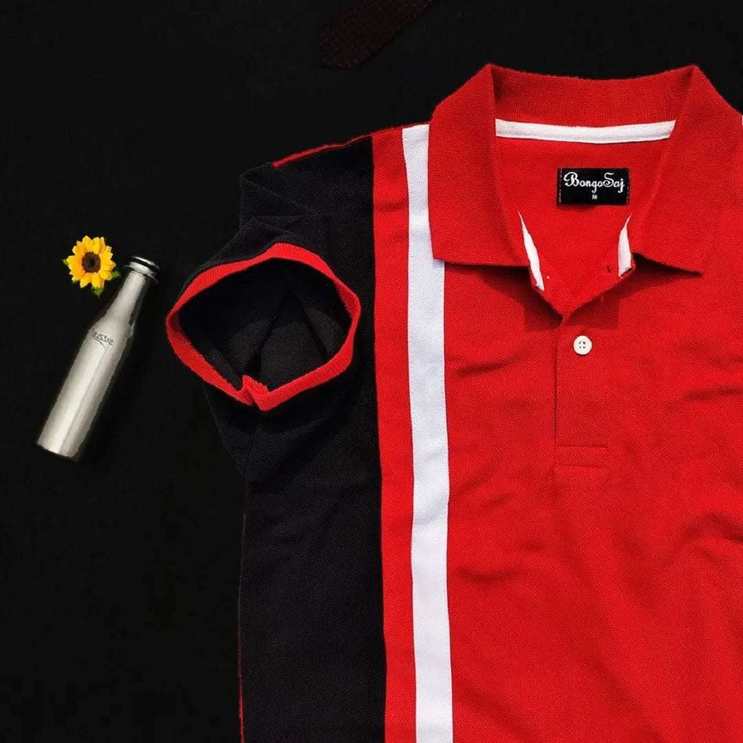 Red Black with white vertical stripe Polo T-Shirt