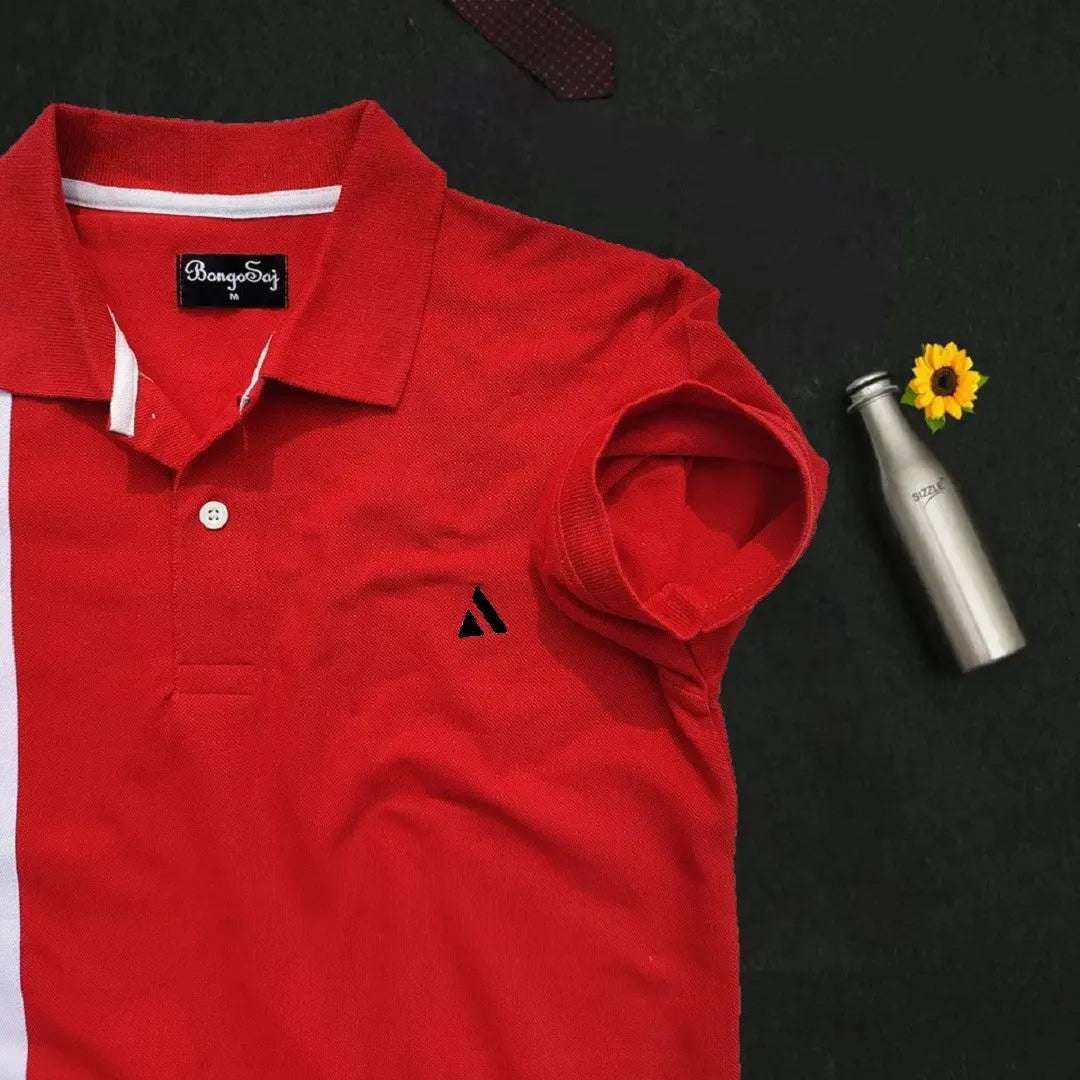 Red Black with white vertical stripe Polo T-Shirt