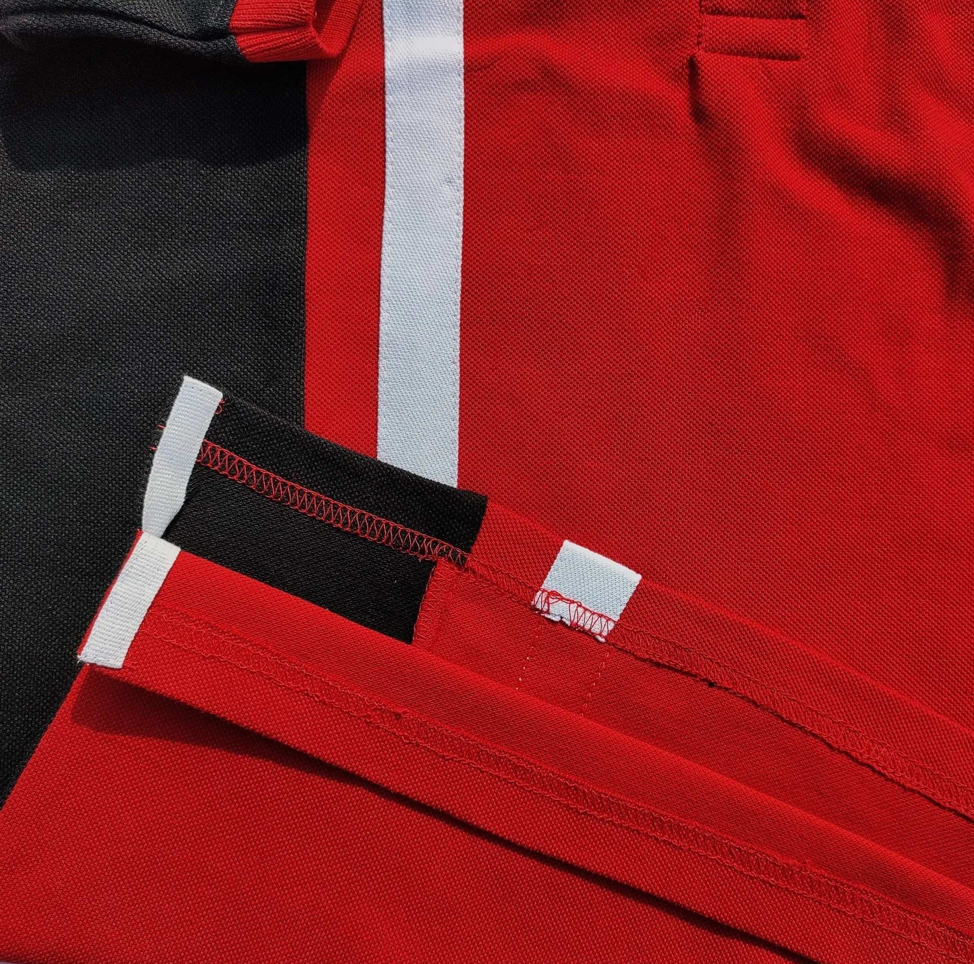 Red Black with white vertical stripe Polo T-Shirt