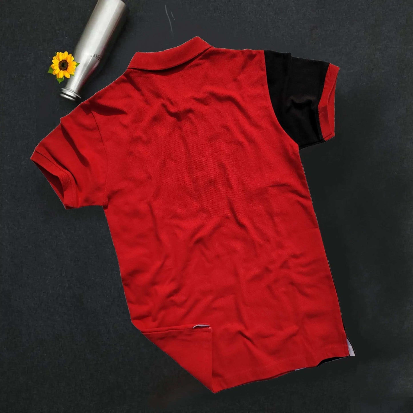 Red Black with white vertical stripe Polo T-Shirt