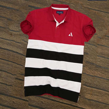 Red, white with Black Polo T-Shirt