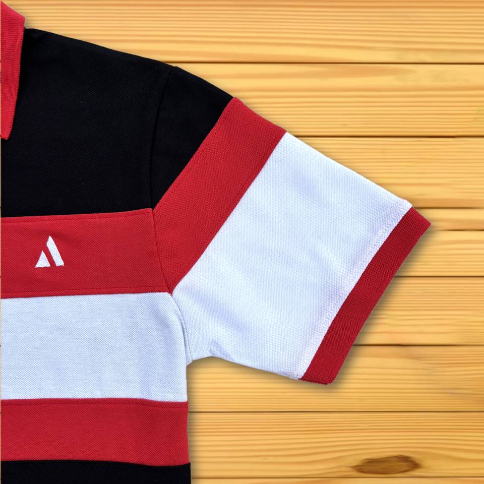 Red Collar Polo T-Shirt Black with White 3 Stripes