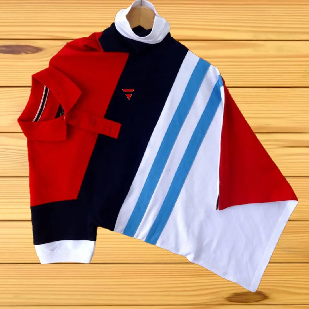 Red Navy & White Polo T-Shirt with Turquoise Stripe