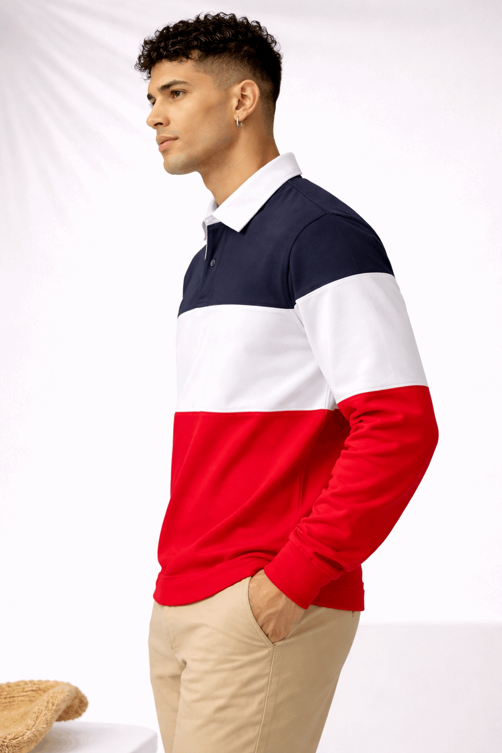 Full Sleeve Collar T-Shirt Black  White & Red