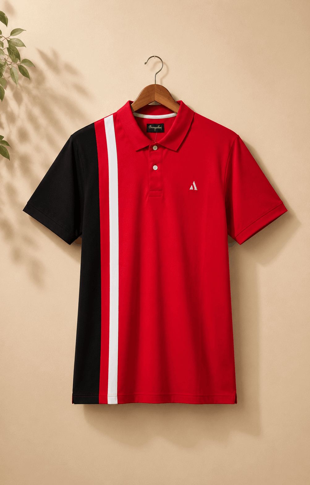 Red Black with white vertical stripe Polo T-Shirt