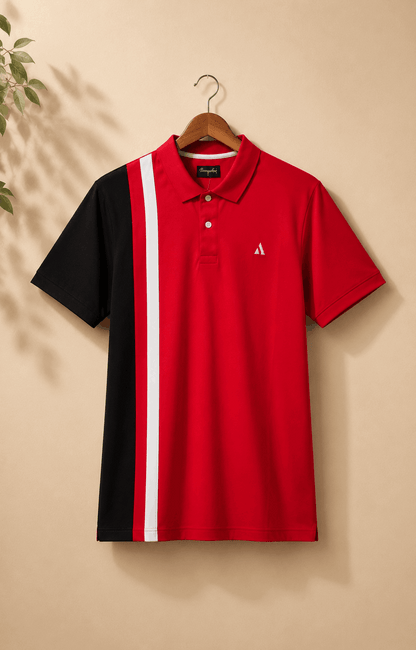 Red Black with white vertical stripe Polo T-Shirt