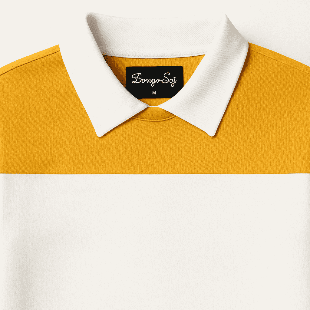 Men’s Mustard White Color-Block Lycra Full-Sleeve T-Shirt