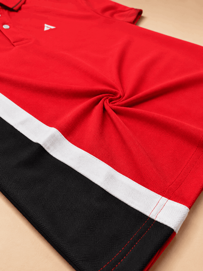 Red Black with white vertical stripe Polo T-Shirt