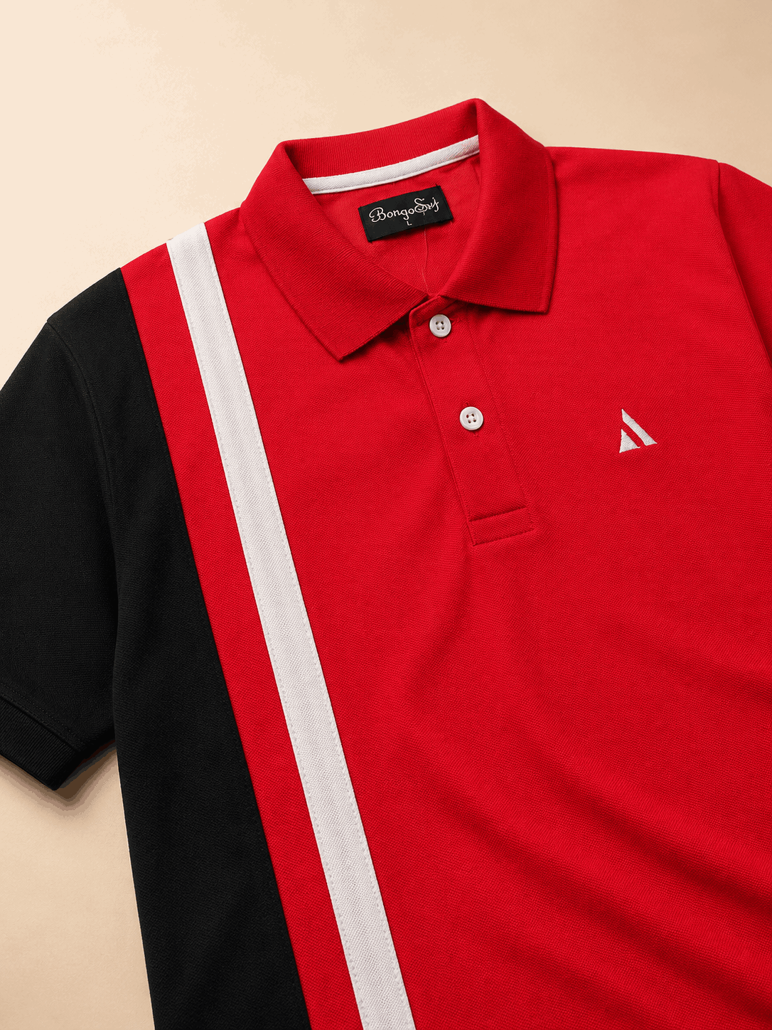 Red Black with white vertical stripe Polo T-Shirt