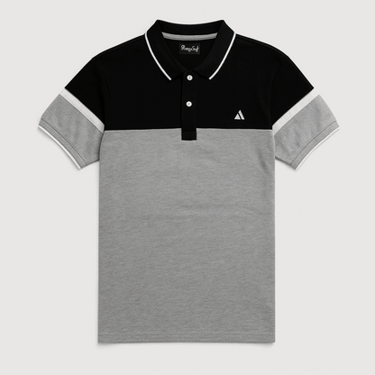 Men’s Dual-Tone Polo T-Shirt – Black & Grey Colorblock