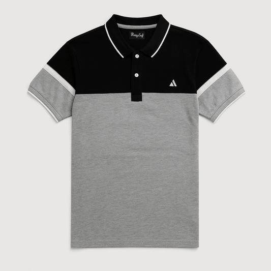 Men’s Dual-Tone Polo T-Shirt – Black & Grey Colorblock