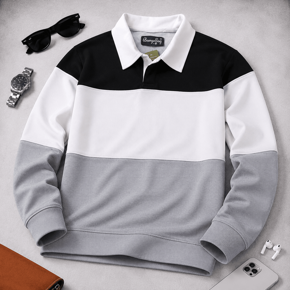 Men’s Colorblock Lycra Fabric T shirt – Steel Grey, White & Black