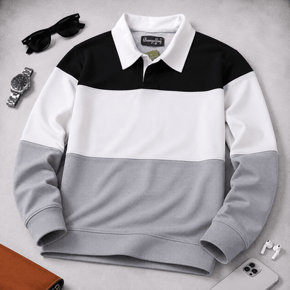 Men’s Colorblock Lycra Fabric T shirt – Steel Grey, White & Black