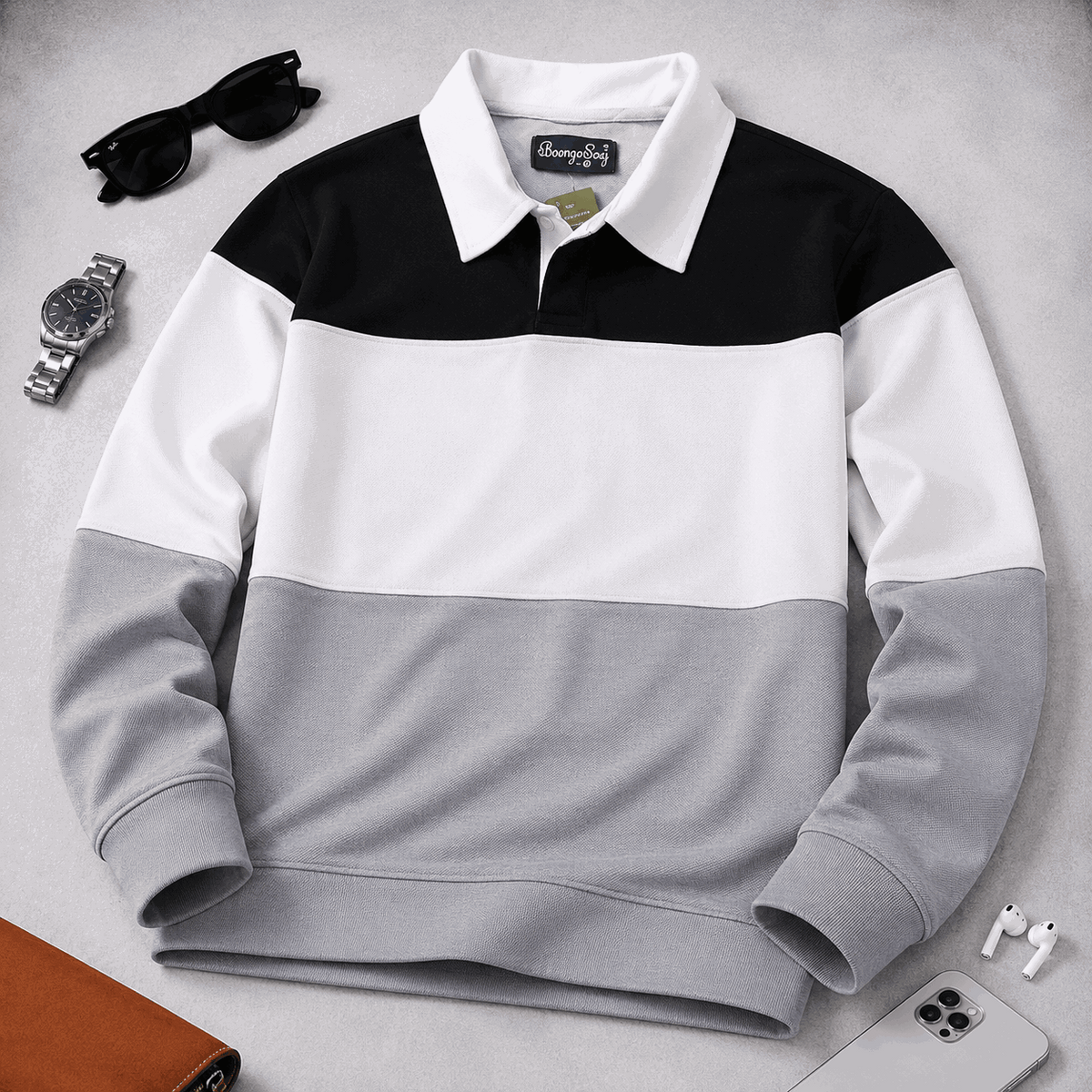 Men’s Colorblock Lycra Fabric T shirt – Steel Grey, White & Black