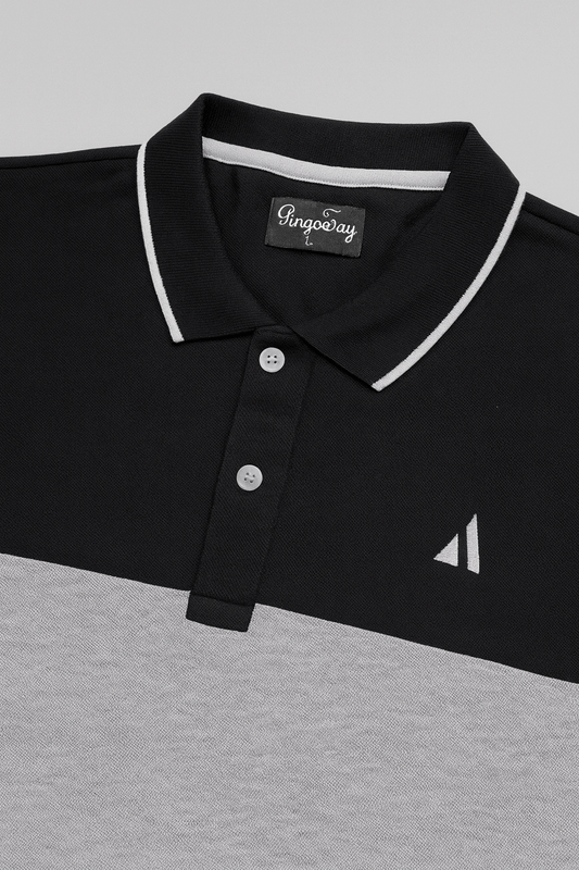 Men’s Dual-Tone Polo T-Shirt – Black & Grey Colorblock
