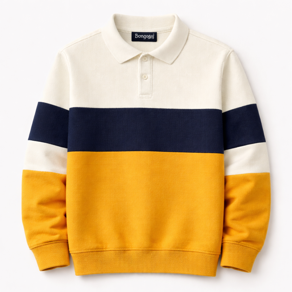 Premium Polo T-Shirt White–Mustard yellow–Black Colorblock