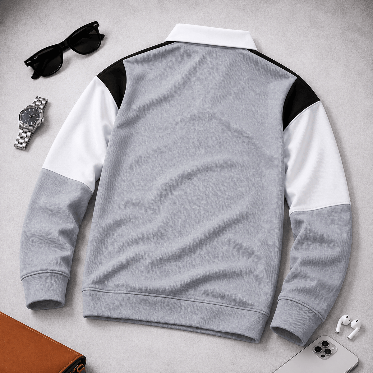 Men’s Colorblock Lycra Fabric T shirt – Steel Grey, White & Black