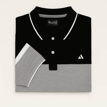Men’s Dual-Tone Polo T-Shirt – Black & Grey Colorblock