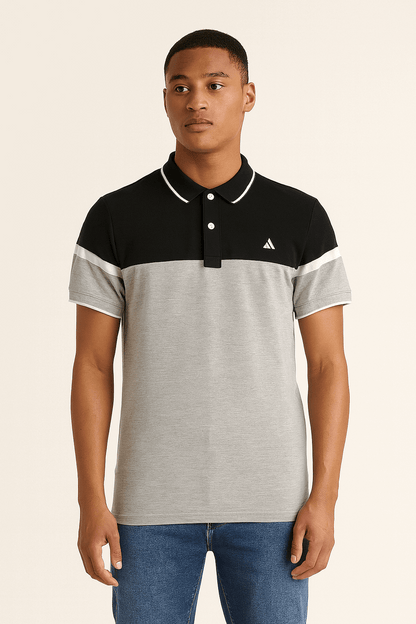 Men’s Dual-Tone Polo T-Shirt – Black & Grey Colorblock