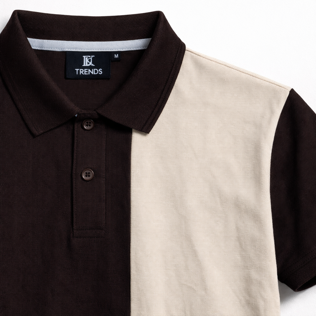 Half Coffee Brown with Beige Polo T-Shirt
