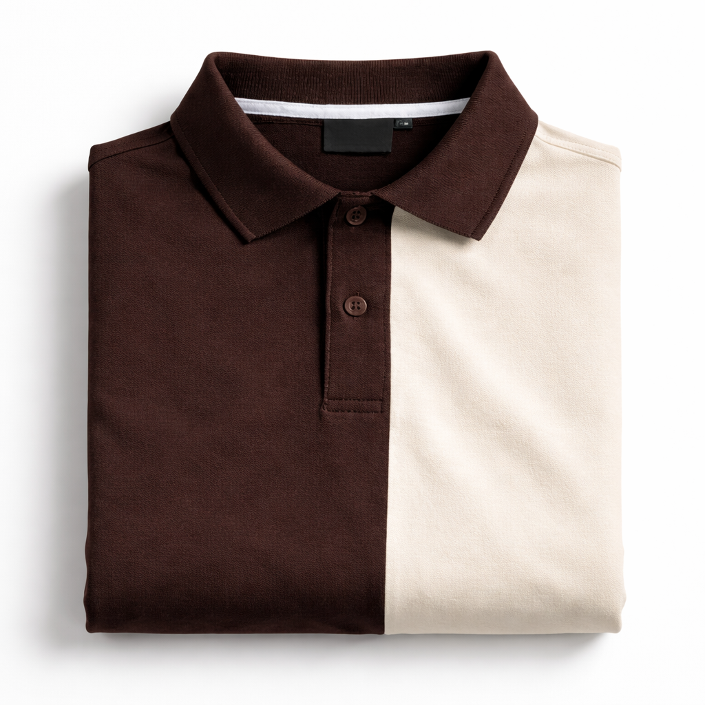 Half Coffee Brown with Beige Polo T-Shirt