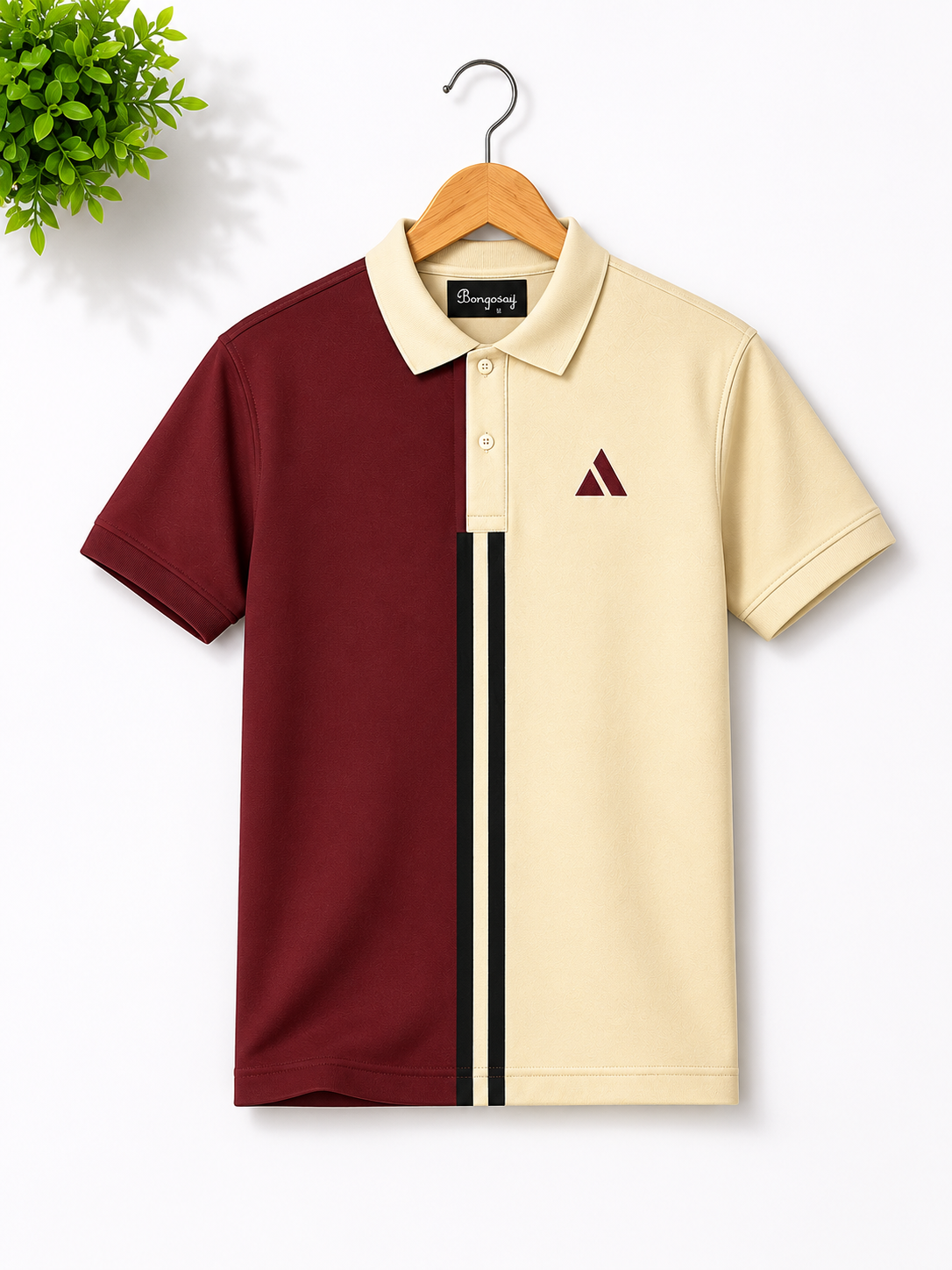 Half Maroon with Yellow stripe Polo T-Shirt