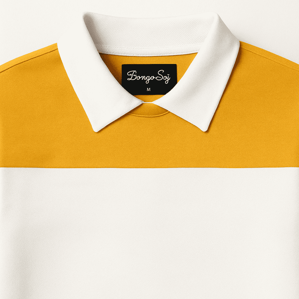 Men’s Mustard White Color-Block Lycra Full-Sleeve T-Shirt