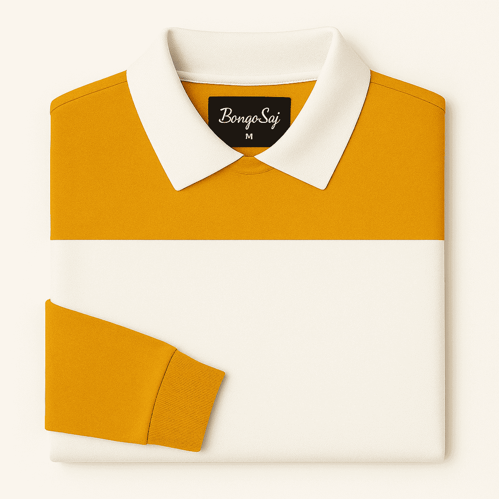 Men’s Mustard White Color-Block Lycra Full-Sleeve T-Shirt