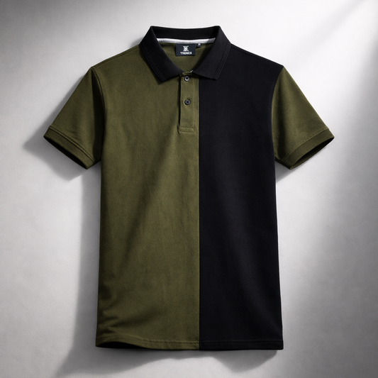 Half Olive Green with Black Polo T-Shirt