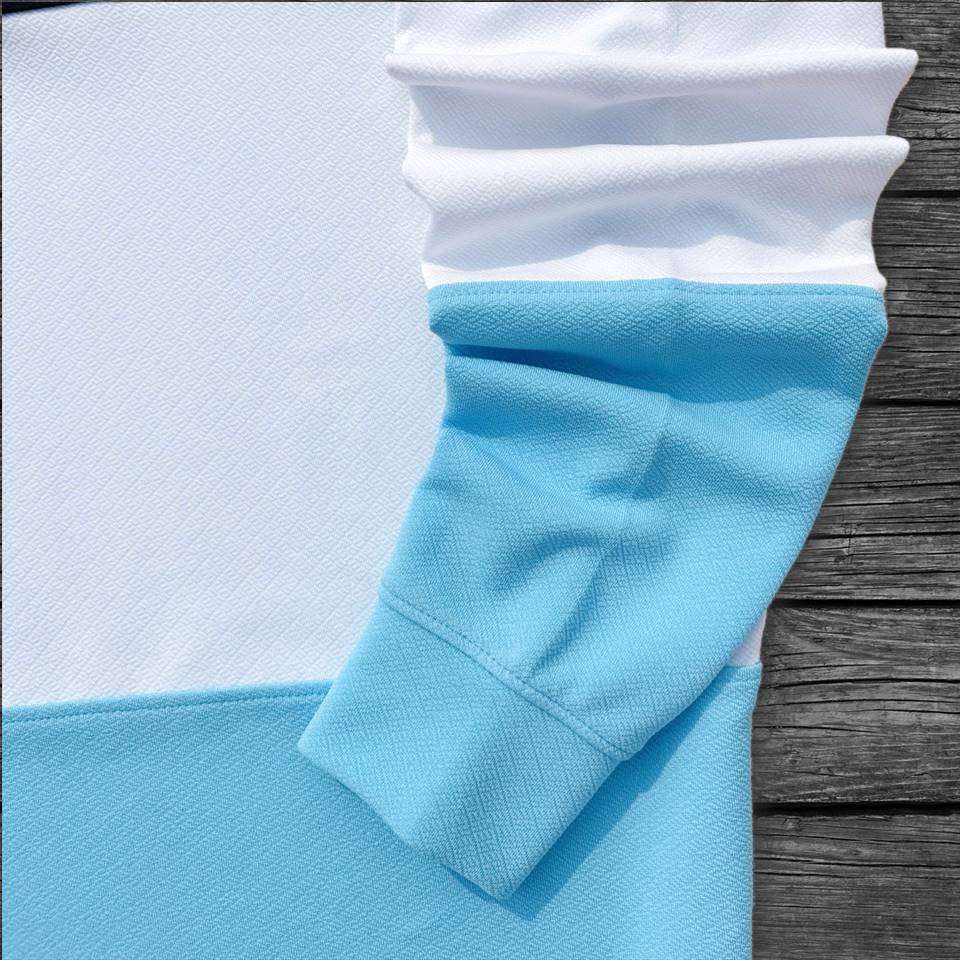 Sky Blue & White Full-Sleeve Collar T-Shirt