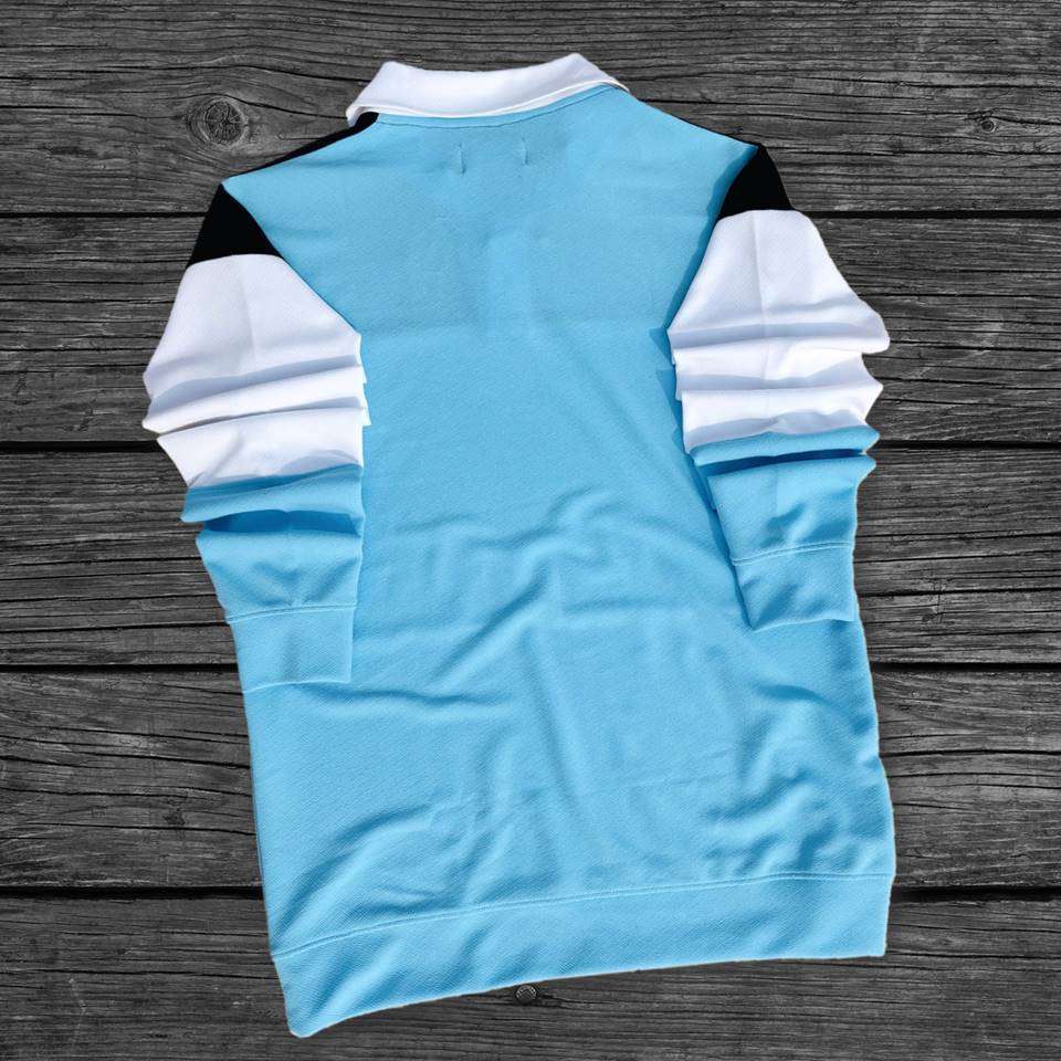 Sky Blue & White Full-Sleeve Collar T-Shirt