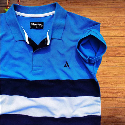 Sky Blue white with Navy Blue stripe Polo T-Shirt