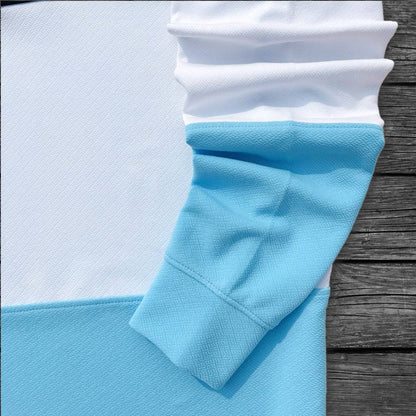 Sky Blue & White Full-Sleeve Collar T-Shirt