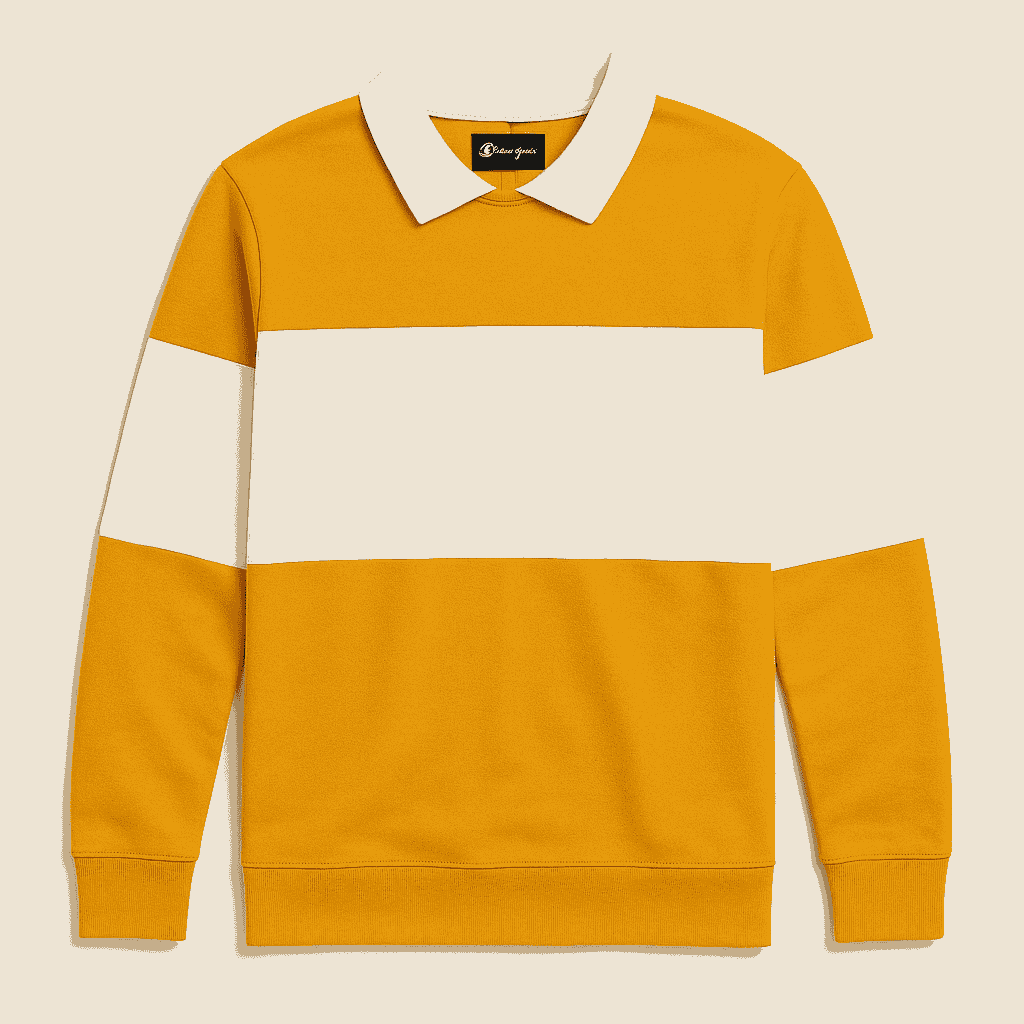 Men’s Mustard White Color-Block Lycra Full-Sleeve T-Shirt