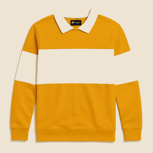 Men’s Mustard White Color-Block Lycra Full-Sleeve T-Shirt