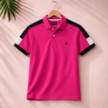Premium Polo T-Shirt – Hot Pink Edition Shoulder cut