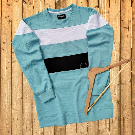 Men stylish Textured Lycra T Shirt, Sky Blue, with Black and White