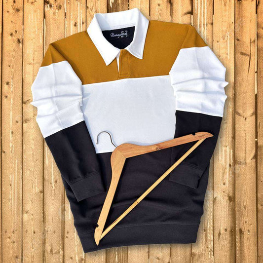 Full sleeve Collar Lycra T Shirt Golden Yellow White with Black